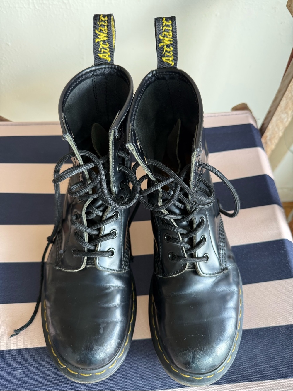 Dr. Martens Black Leather Lace-Up Combat Boots - Men's